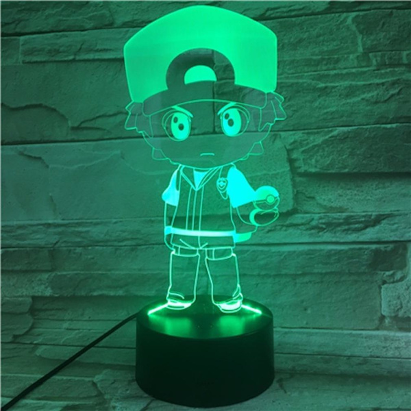 Ash Ketchum 3D LED Nattljus Sovrumsbordslampa Färgbyte