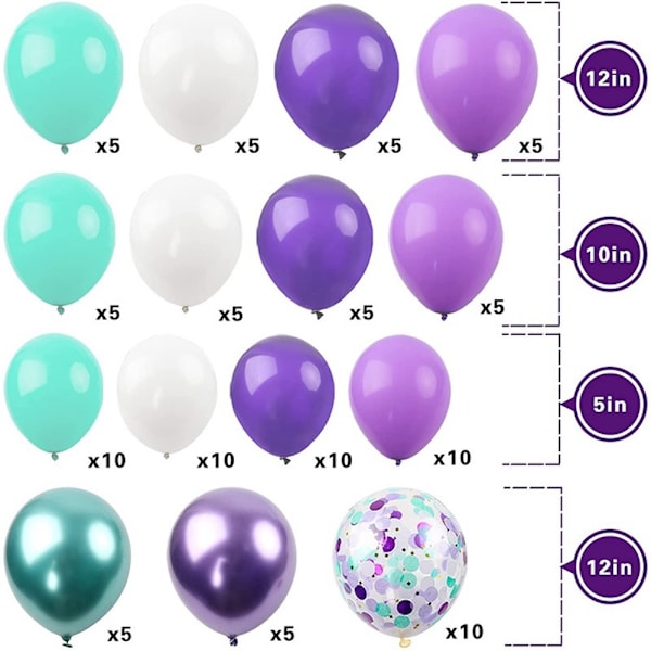 Lila sjöjungfrur svans ballong båge girland kit latex set festdekoration