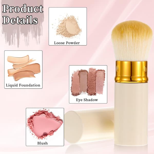 Udtrækkelig makeupbørste med dæksel til pudder, foundation, blush og bronzer