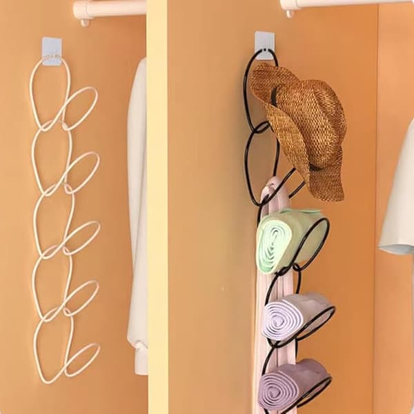 Pladsbesparende vægmonteret hat organizer, 5 kroge, sort jernstativ