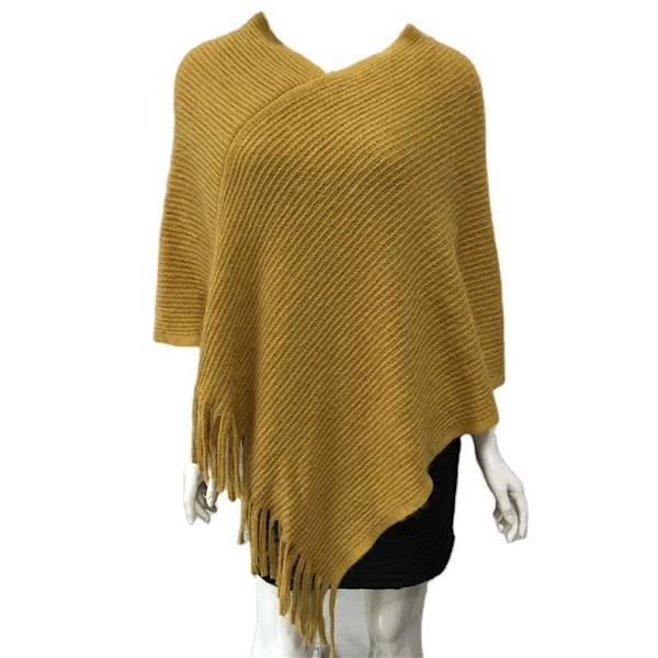 Lady's Cape med fransfåll Gul Pullover Wrap Virkad Poncho Batwing Blus