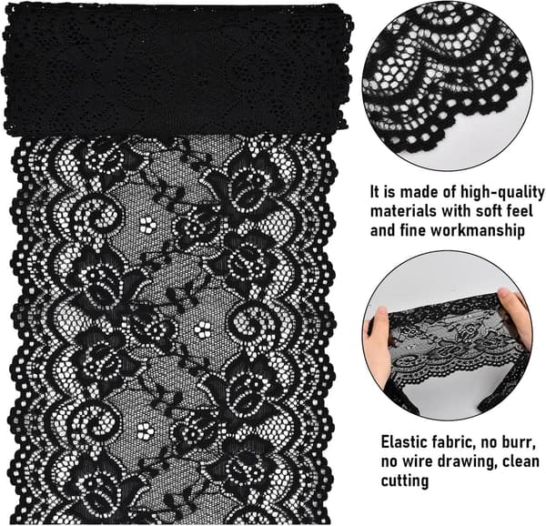 Svart elastisk blondekant 15 cm x 1 yard nylon-spandex for søm og hobby