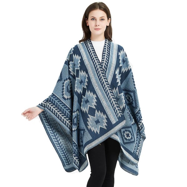 Geometrisk Jacquard Wrap Sjal Lös Cardigant Vinterfilt för Dam