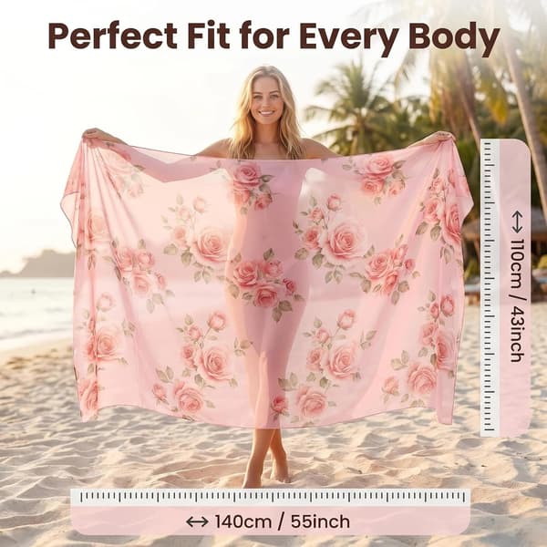 Blomstrete strand-sarong i chiffon for kvinner, langt omslagsskjørt til bikini