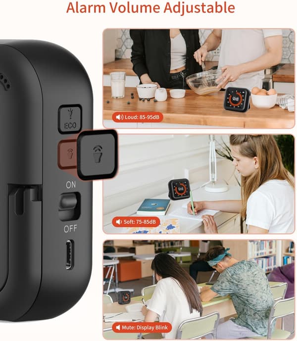 Digital visuell timer 11H 59M uppladdningsbar nedräkning med magnetisk baksida