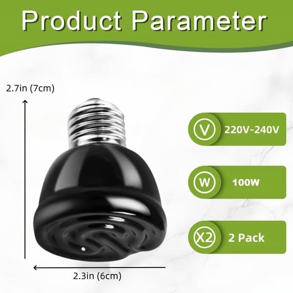 100W E27 Keramisk värmelampa, 2-pack för sköldpadda, ödla, orm