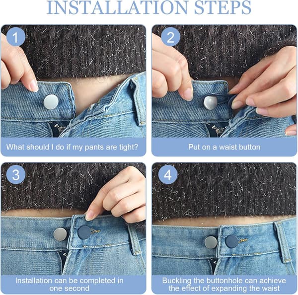 12-pack elastiska knappförlängare för jeans och byxor med justerbar midja