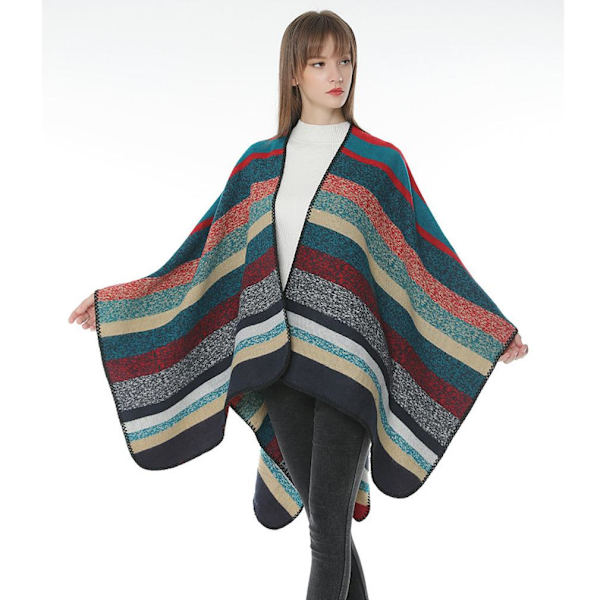 Varm Sjal Scarf Öppen Front Poncho Vinterkofta för Dam