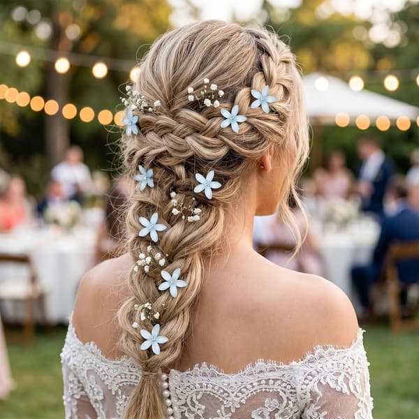 10 st blå blomhårnålar, brudhåraccessoarer med strass för henne