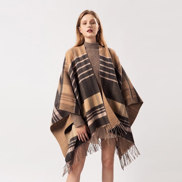 Poncho Öppen Front Lång Tjock Sjal och Wrap Cashmere Feel