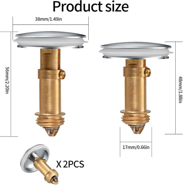 2-pack 38 mm pop-up diskpropp i mässing med silersättning