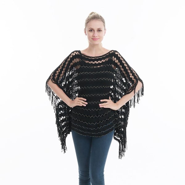 Spring Summer Sjal Hollow-Out Pullover Poncho Batwing Blus for Lady