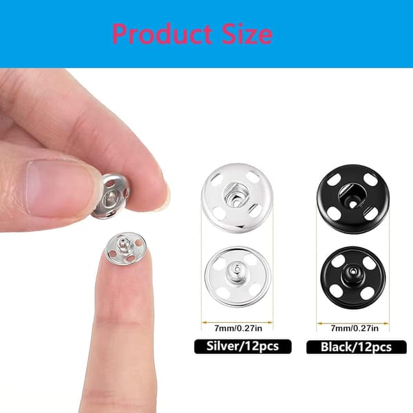 24 set med 12 mm tryckknappar i metall för kläder, väskor och pyssel