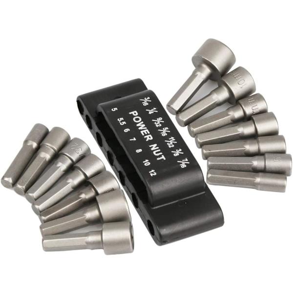 14-delt Power Topnøgle Bor Bits Sæt, Rustfrit Stål, 1/4\" Hex Skaft