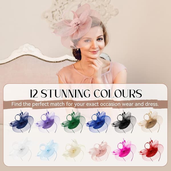 Rosa fascinator-hatt for kvinner, hodeplagg med netting og fjær til bryllupsfester