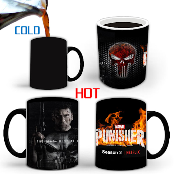 Punisher färgskiftande mugg Keramisk kaffemugg Thermal tekopp Nyhetsgåva