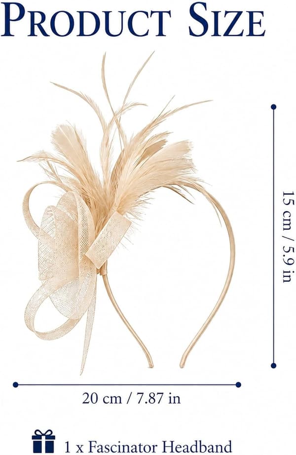 Fascinator-hatt med fjær og tyll, avtakbart hodebånd og klemme for kvinner
