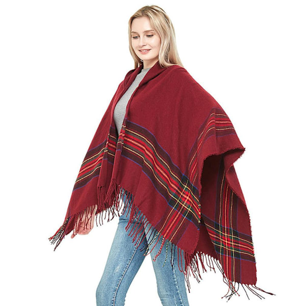 Hoodie Open Fornt Cape med tofs Thicken Poncho Loose Cardigant for Lady