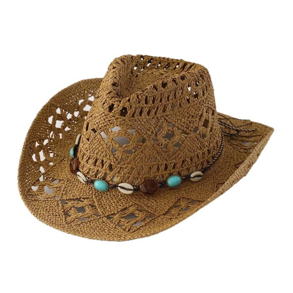 Dame Khaki Strå Cowboyhat Bred Skygge Western Solhat