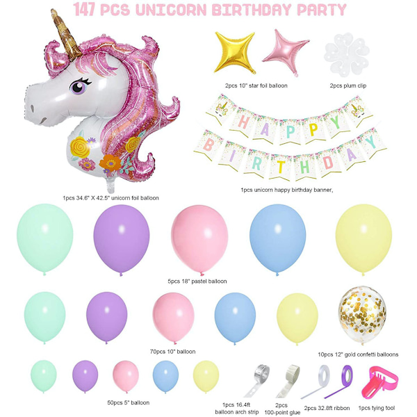 Unicorn Födelsedagsballonger Arch Garland Kit Latex Ballong Set Party Dekoration