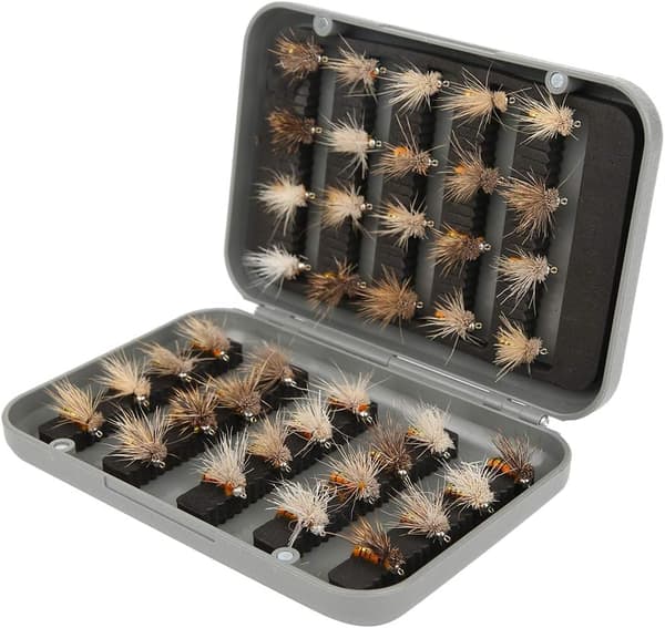 40-pack flugfiskeset, krokar i högkolstål med förvaringslåda i ABS