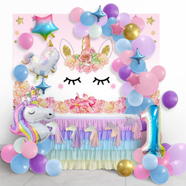 Girl Unicorn Födelsedagsballonger Arch Garland Kit Latex Ballong Set Party Dekoration