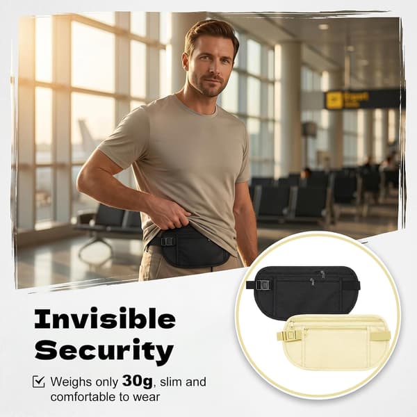 2-pack resebälte för pengar, stöldsäker dold midjeväska med RFID-skydd