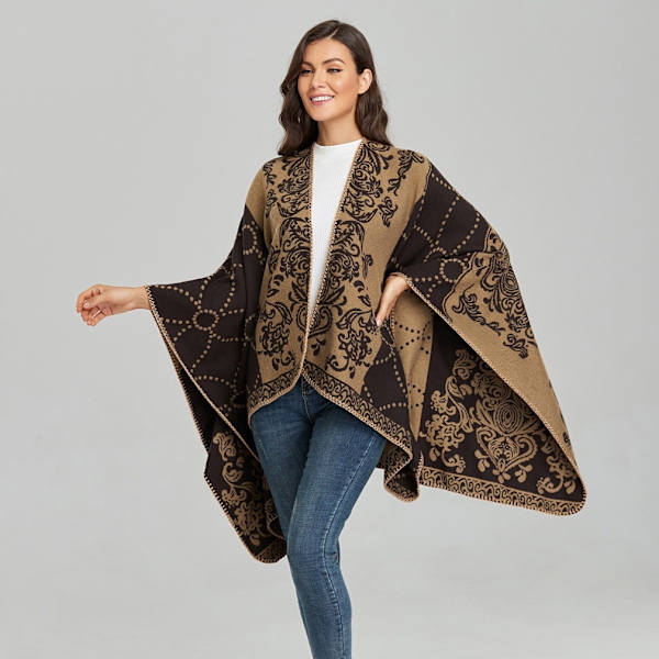 Kvinnors Pashmina Sjal Wrap Vinter Varm fyrkantig Poncho Open Front Cape Etnisk stil