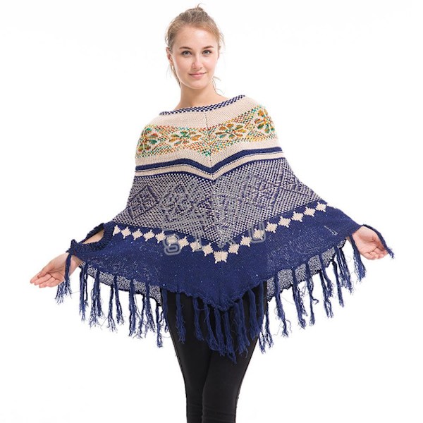 Vinter Pullover Cape med tofs Varm Lös Poncho Stor Kappa för Dam