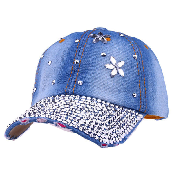 Denim Flower Bling Rhinestone Baseball Cap, Glitter Paljett Hip Pop Cap Justerbar för Kvinnor Flickor