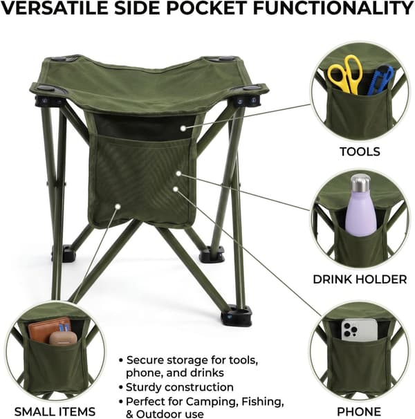 2-pack gröna hopfällbara campingpallar 33 x 33 x 33 cm med bärväska