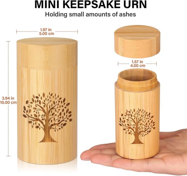 Lille bambusurne til menneskeaske, Livets Træ mindeurne, 123 ml (7,5 kubiktommer)