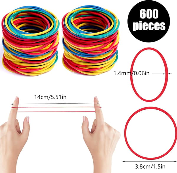 600-pack flerfärgade gummiband, 38 mm starkt töjbart elastiskt set