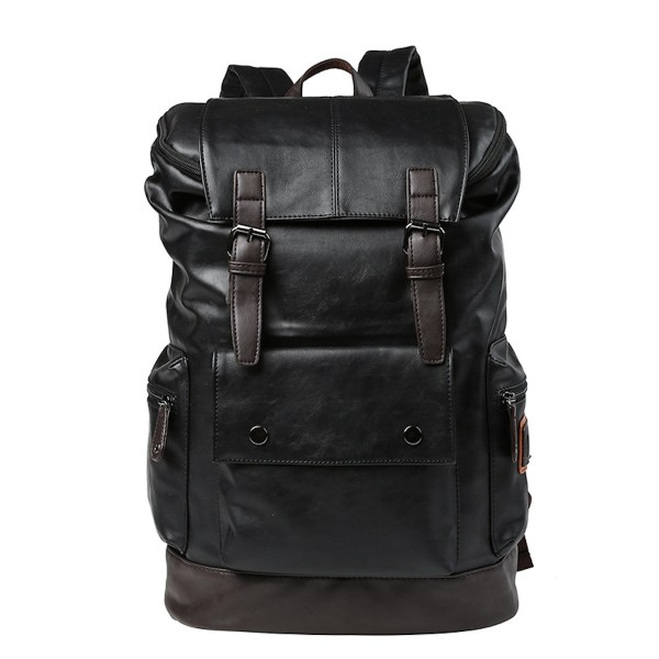 Laptop Ryggsäck PU Läder Skolväska Svart Resväska Unisex black