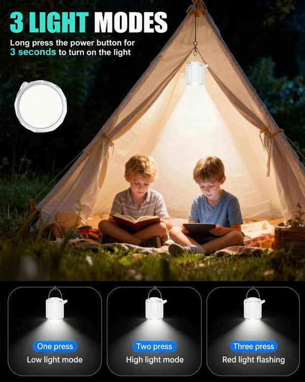 Mini-luftpump med campinglykta, 1600mAh batteri, 5 munstycken