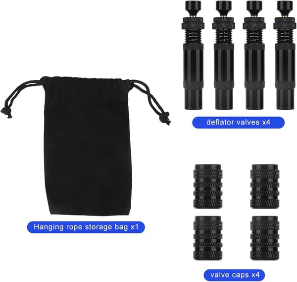 4-pack justerbara däckdeflatorer med ventilhattar för lastbil, SUV och terrängkörning