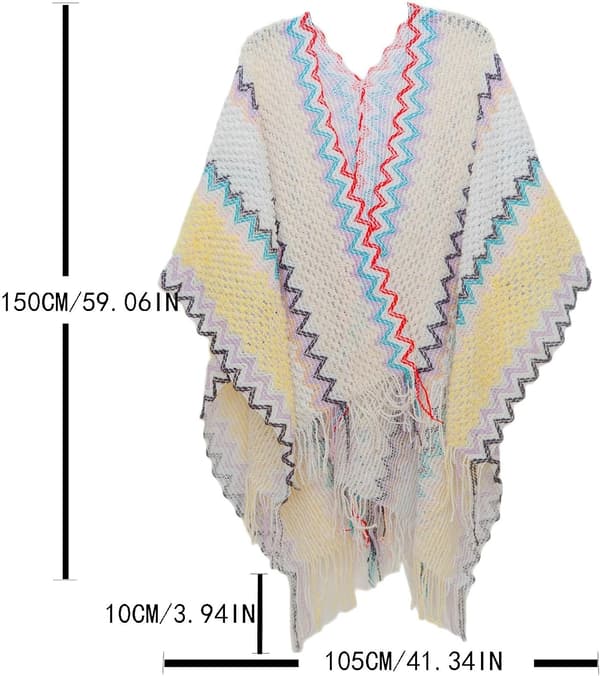 Boho stickad ponchocape för kvinnor med asymmetriska fransar för vintern