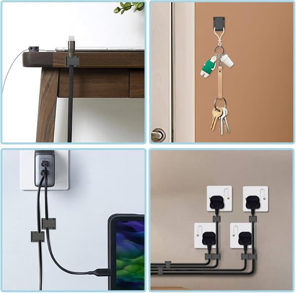 60 stk. PA66 selvklæbende LED-strip-clips, sorte monteringsholdere til 10 mm