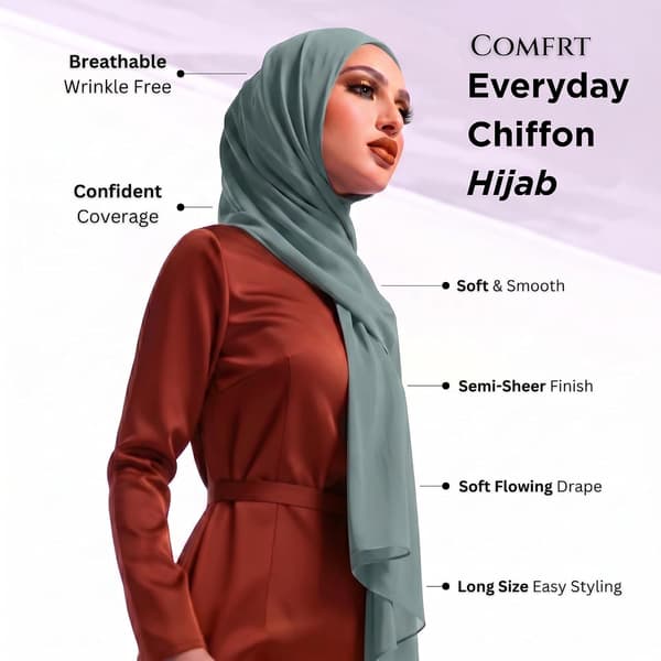 Chiffon Hijab-tørklæde til kvinder, let og åndbart sjal, 180 x 85 cm