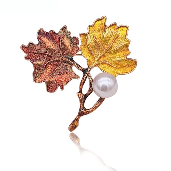 Retro Dambrosch Lönnlöv Corsage Painted Pearl Brosch Pin