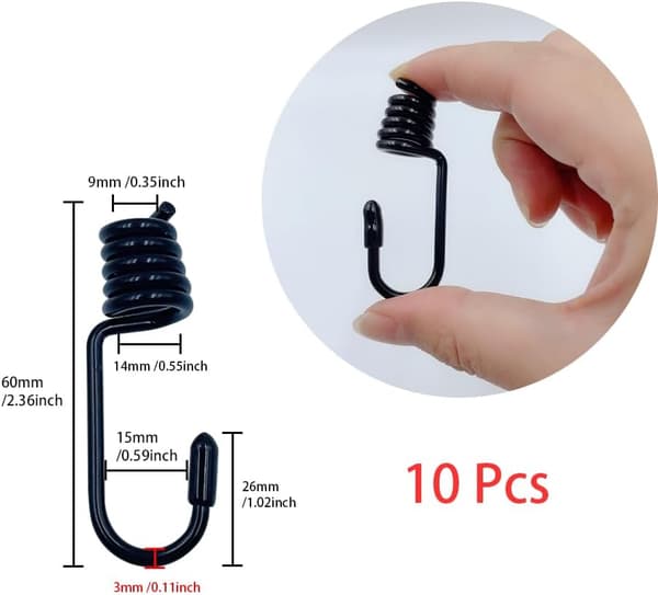10 st 8 mm gummirepskrokar, spiralhakar i kolstål för elastiska rep