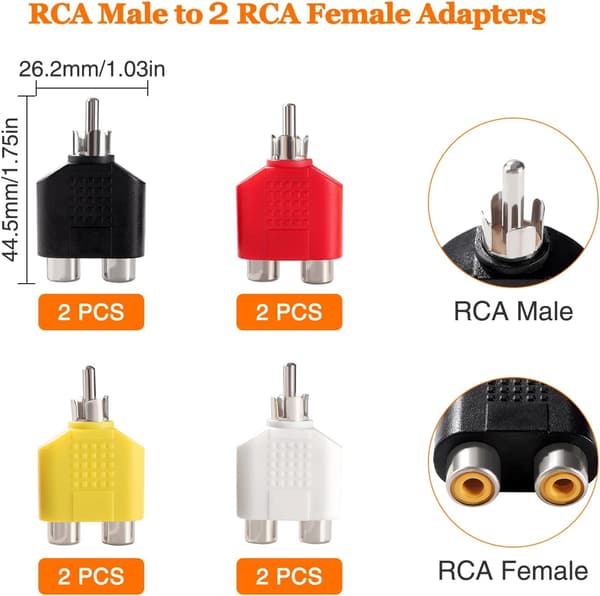 8-pack RCA Y-splitteradapter, 1 hane till 2 hona AV phono-anslutningsset