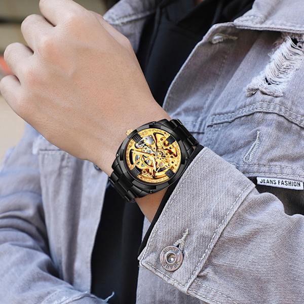 Automatisk självvindande mekanisk watch för herrar Quartz Watch Diamond Skeleton Dial