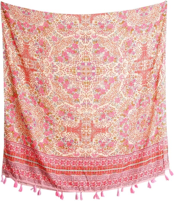 Blomstret tørklæde til kvinder, oversized, blødt og let sjal med kvaster