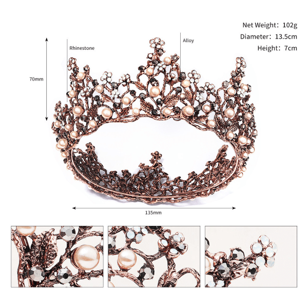 Retro Bröllopskrona Kvinnor Crystal Tiara Headpiece