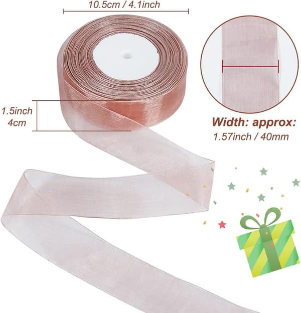 Rosarött chiffongband 40 mm x 45 m för presentinslagning, bröllop och pyssel