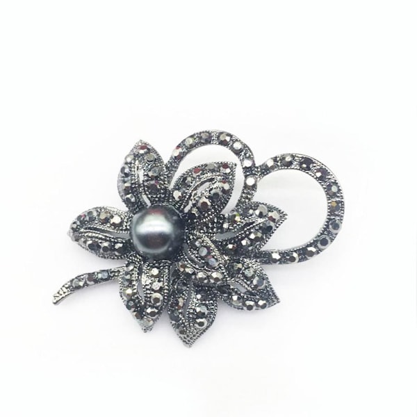 Elegant dambrosch Svart rosett Corsage Full Diamond Scarf Clip Broschnål