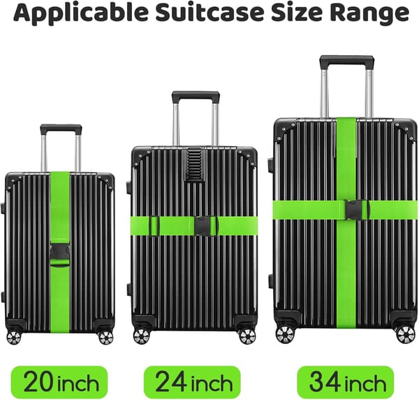 2-pack förlängda bagageremmar, 130–250 cm justerbara gröna resväskbälten