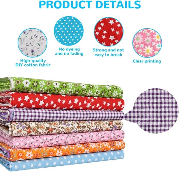 7 stk. bomullsstoffbunter, 50 x 50 cm fat quarters for syprosjekter