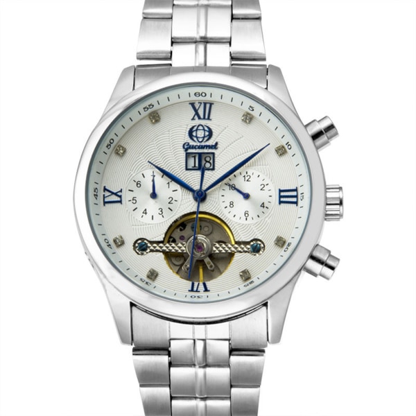 Automatisk mekanisk watch för män Casual Wrist Tourbillon Watch White Multi Dial